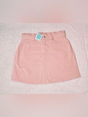 Hayden Blush Pink Distressed Paperbag Mini Skirt(BBX2-01,02)